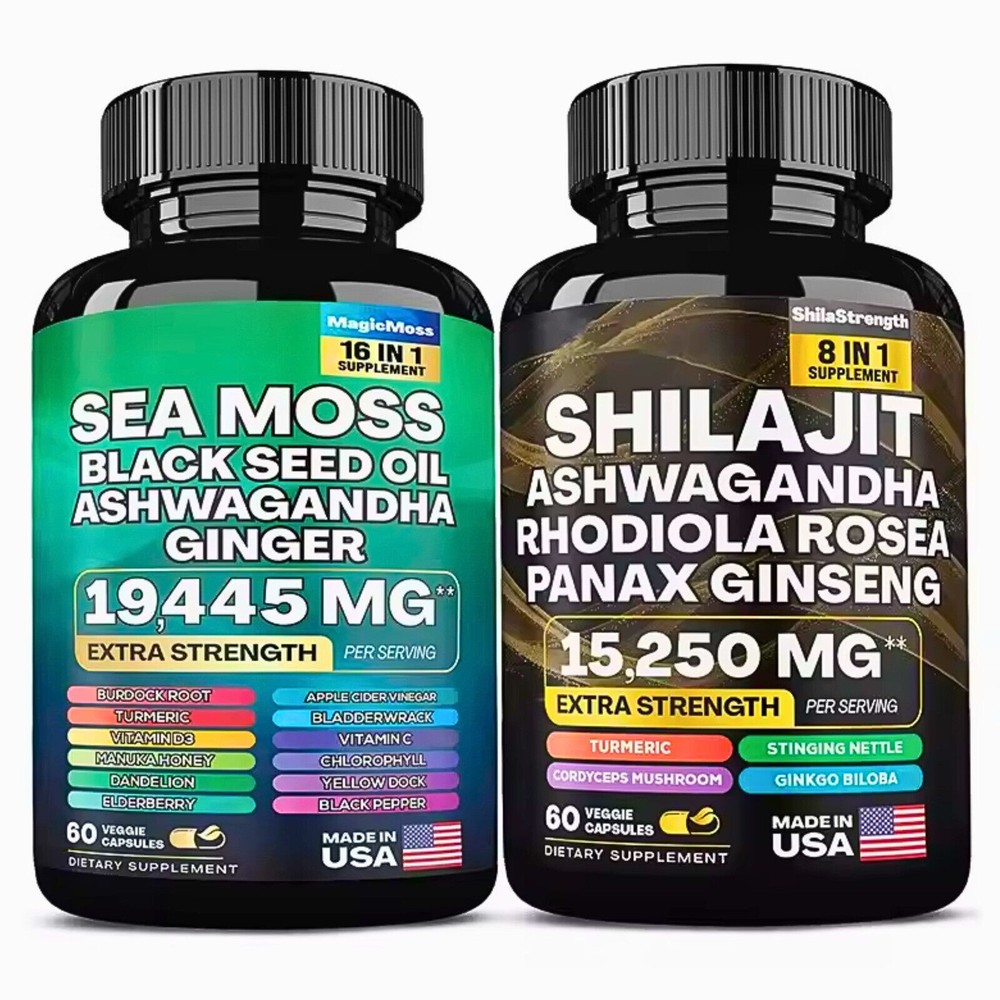 Sea Moss & Shilajit Black Seed Oil, Turmeric, Ashwagandha, Ginger, Vitamin D