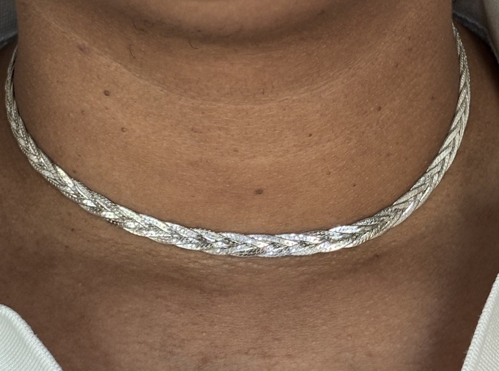 Sterling Silver 925 Italy Braided Herringbone Chain Necklace 15” Long 14.6 Grams