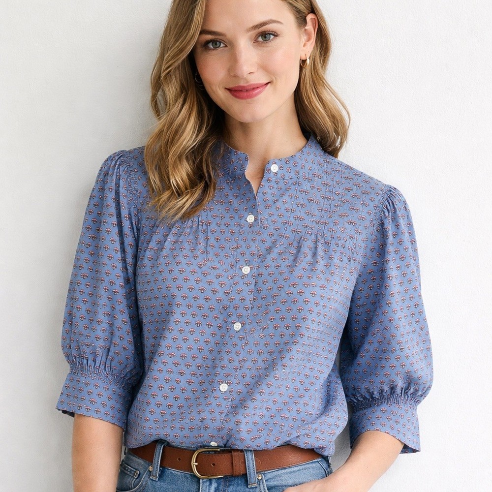 Brooks Brothers Blue Floral Blouse | Size 6 | Pintuck Detail Top