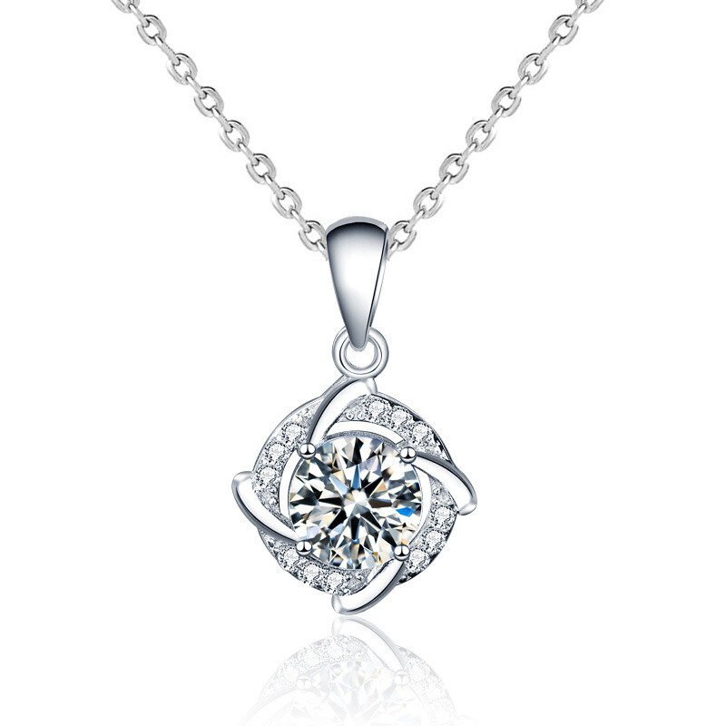 1CT Sterling Silver Moissanite Windmill Pendant Necklace for Women