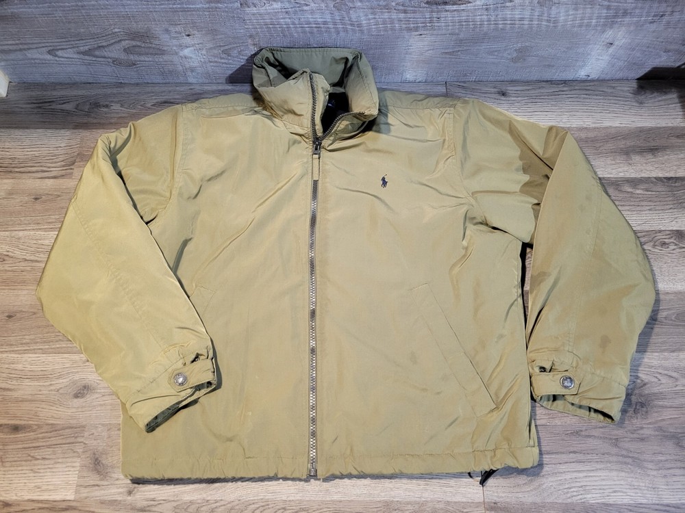 Men's Polo Ralph Lauren Bomber Jacket Green Fleece Lined Hidden Hood Size Large