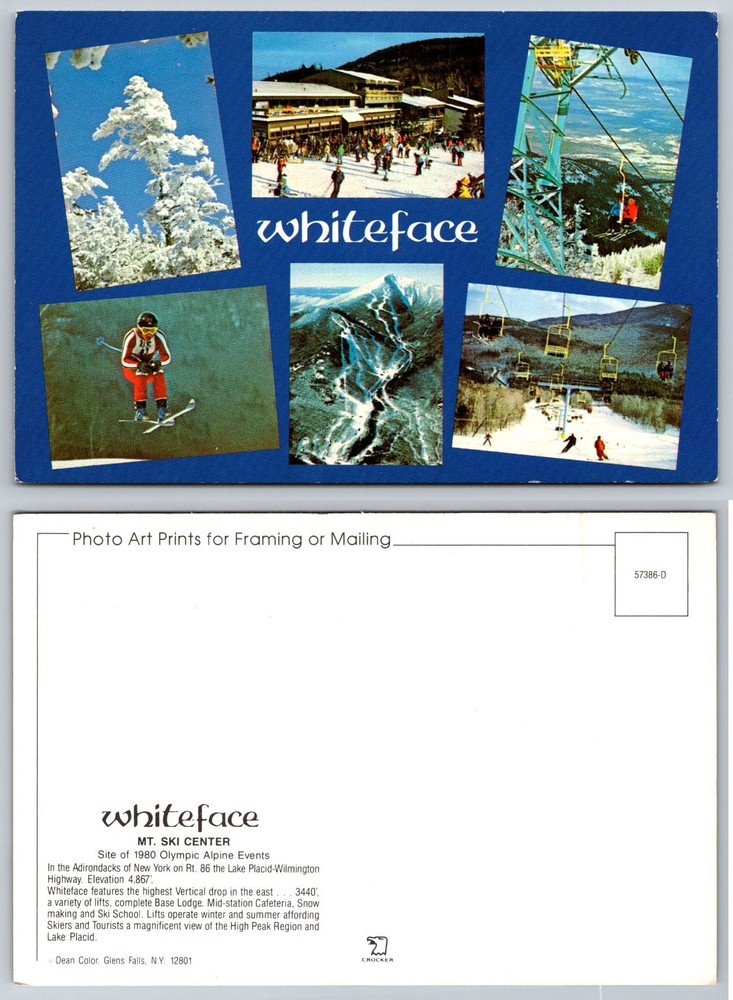 Whiteface Mt. Ski Center NY Postcard - 1980 Olympics Site Adirondacks