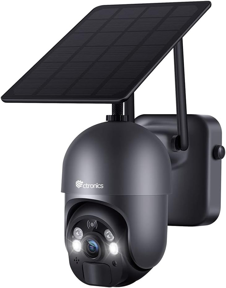 3MP Solar Security Camera Wireless Outdoor Wifi, PTZ Surveillacne Camera Battery