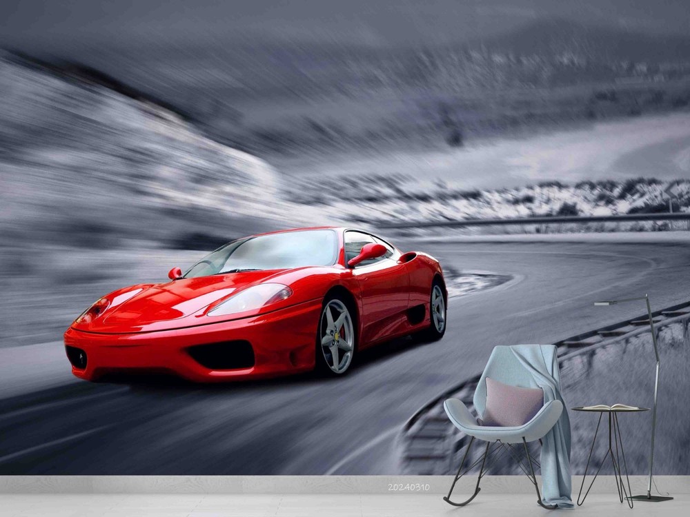 3D Red Sports Car Wall Murals Wallpaper Murals Wall Sticker