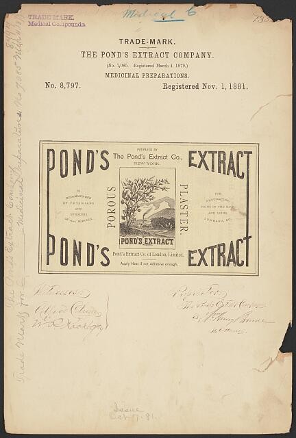 1881 Ponds Extract Company Trademark Registration Medicinal Preparations