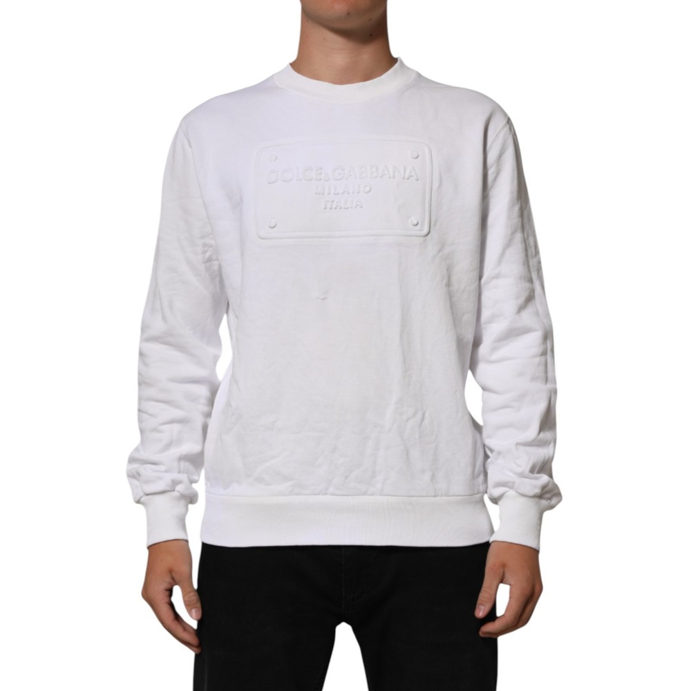 DOLCE & GABBANA Sweater White Embossed Logo Men Sweatshirt IT52/US42/XL 900usd
