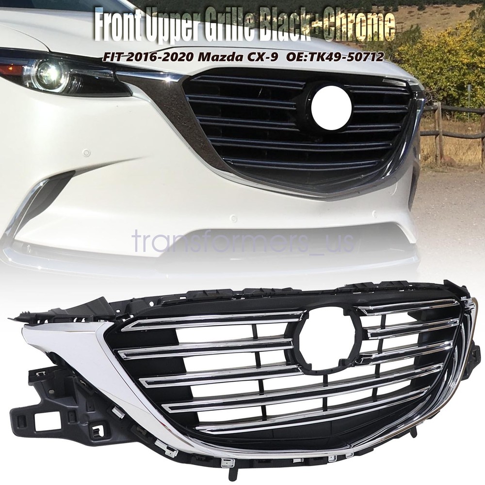 Plastic Black+Chrome Front Upper Grille For 2019-2021 Mazda CX-9 GS TK49-50712