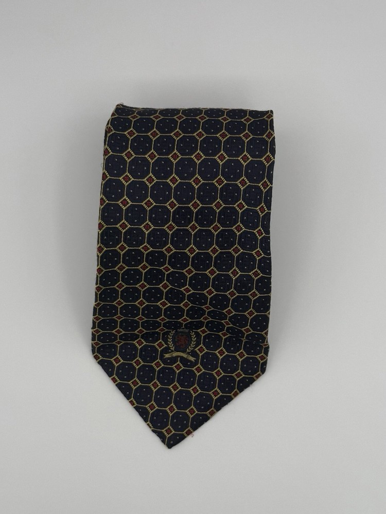 Tommy Hilfiger Men's Silk Geometric Tie Necktie Blue Gold Red T365