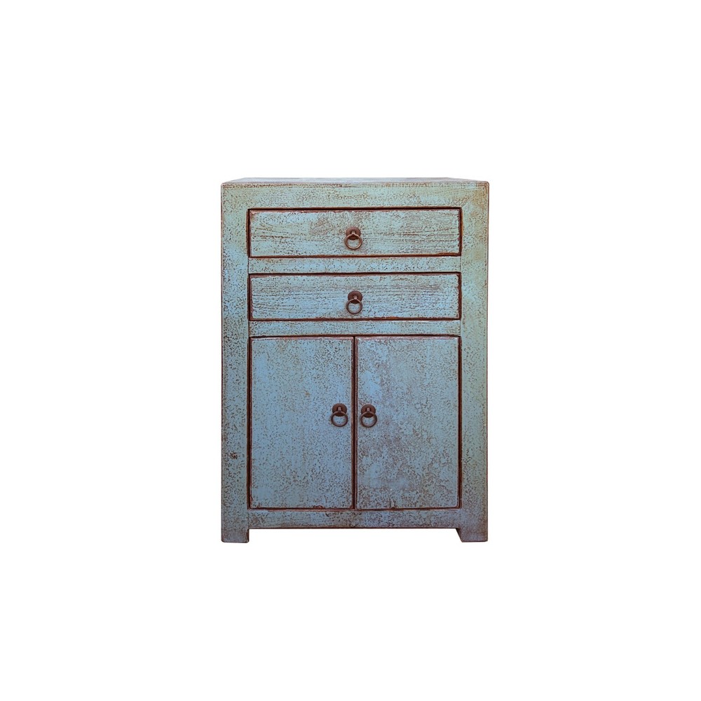 Distressed Gray Blue 2-Drawer Nightstand with Weathered Finish ws4477  