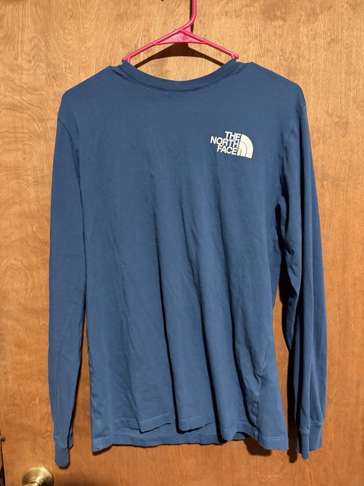 The North Face Logo Men's M Blue Cotton Knit Long Sleeve Crew Neck T-Shirt
