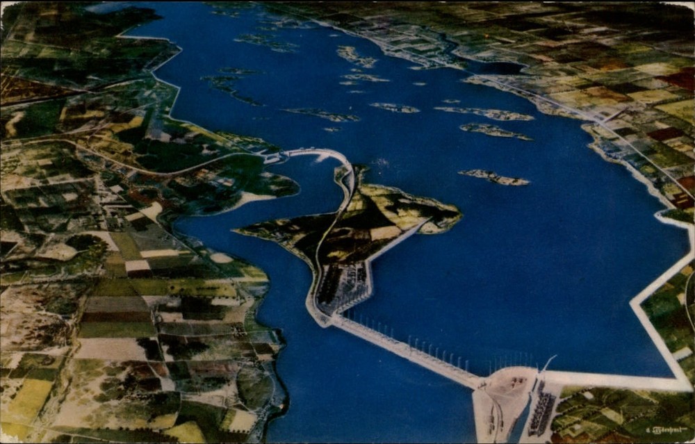 Massena New York St Lawrence River Seaway power project aerial view ~ postcard
