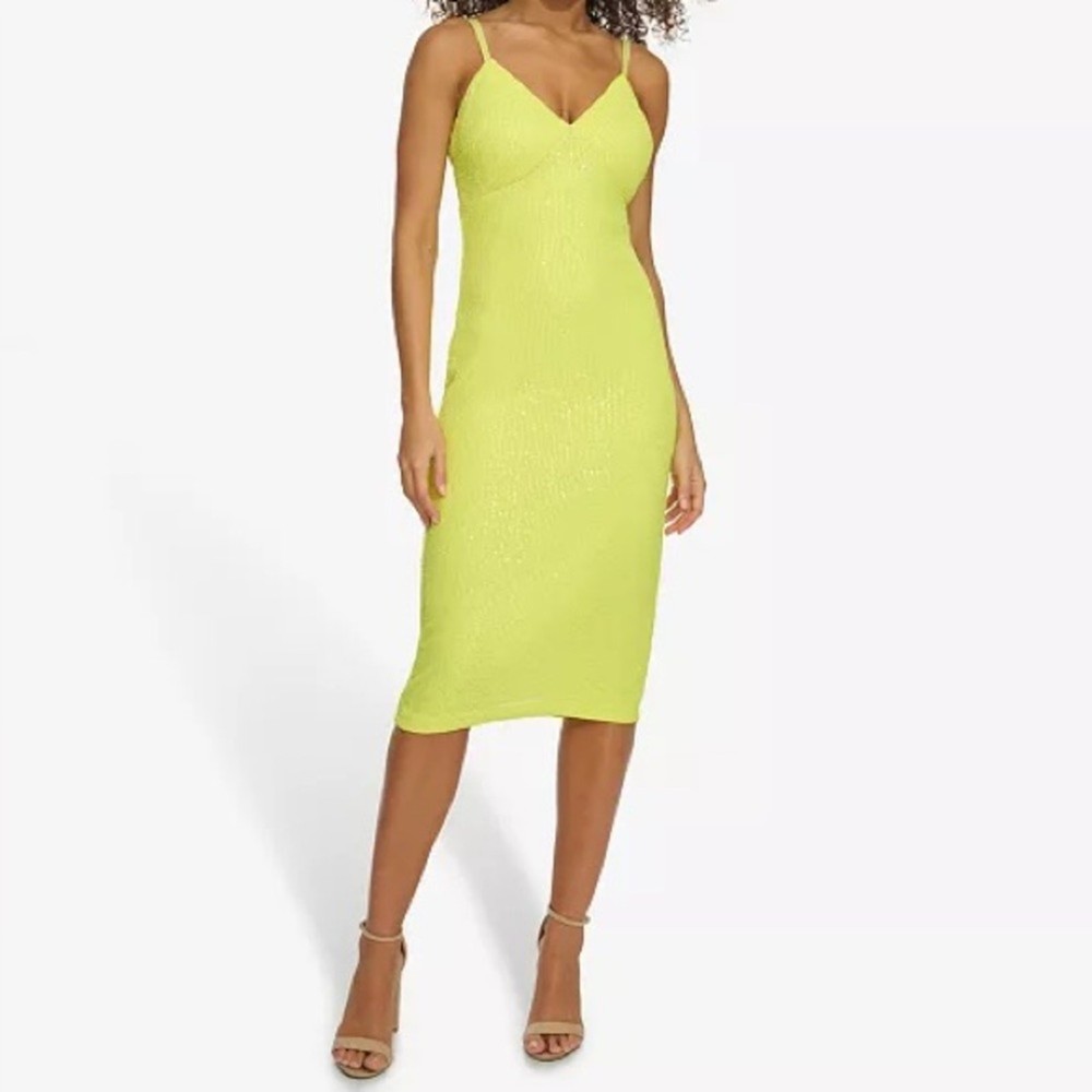 Siena Women's Sleeveless Sequin Mesh A-Line Dress Citrus Sz 6