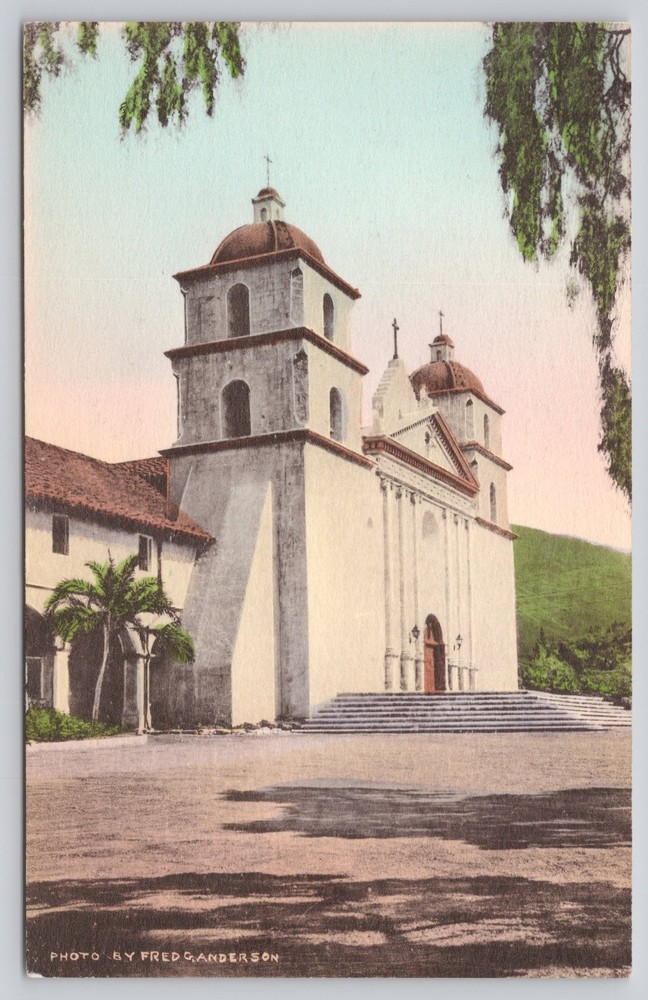 Santa Barbara Mission California Handcolored Postcard Albertype