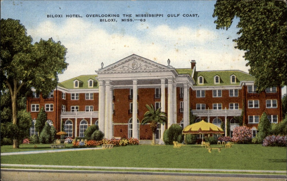 Mississippi Biloxi Hotel Gulf Coast ~ 1940s linen postcard