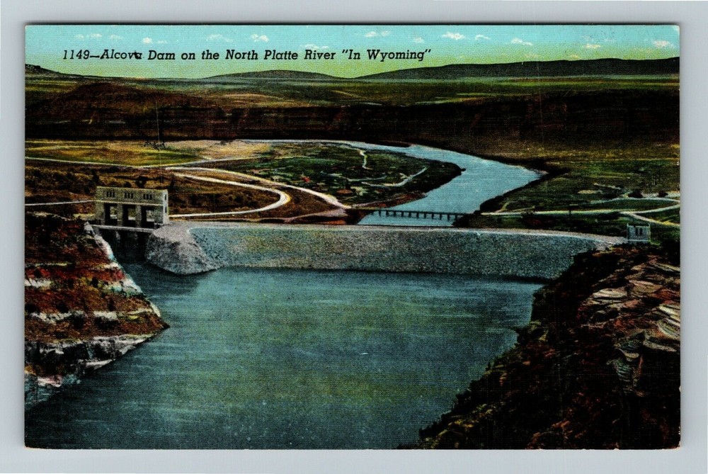 WY-Wyoming, Aerial View Alcova Dam On North Platte, Vintage Postcard