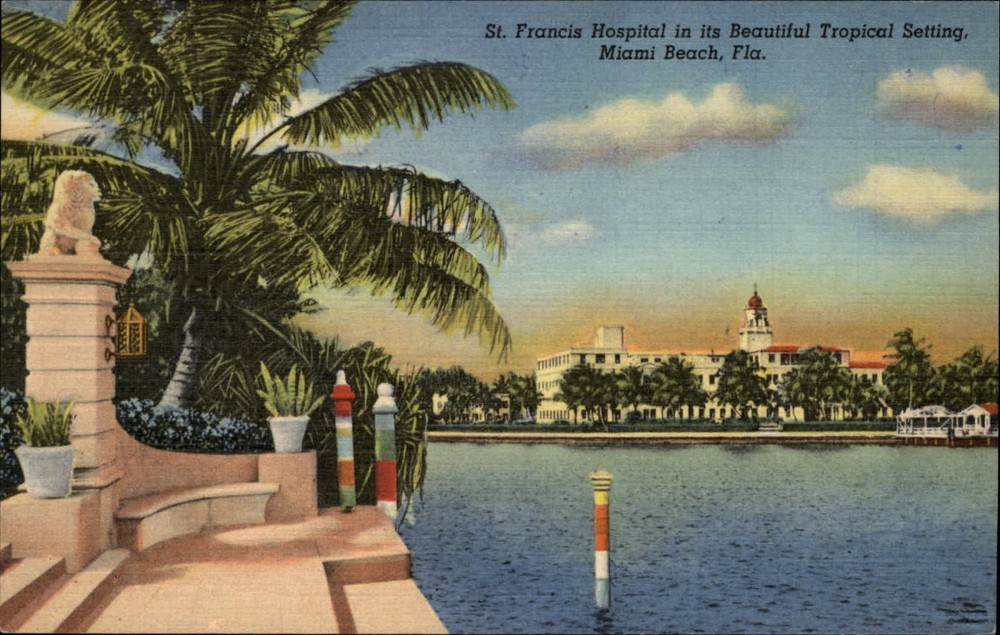 St Francis Hospital Miami Beach Florida ~ 1940s linen postcard