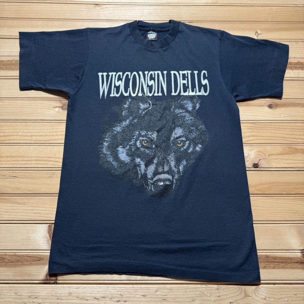 Vintage 90s Wisconsin Dells Wolf Graphic Souvenir T-Shirt USA Made - Size Medium