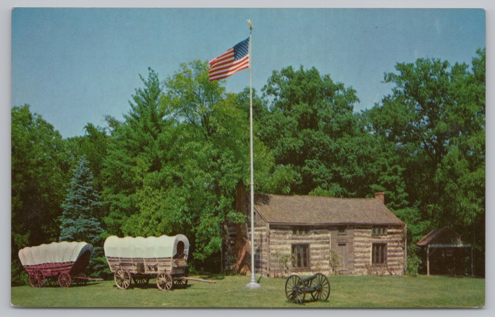St Louis County Missouri~Grant's Farm~Cabin~Conestoga Wagons~Vintage Postcard