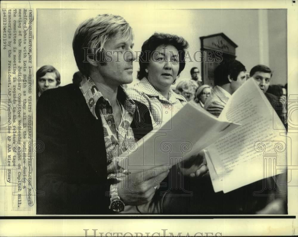 1974 Press Photo Robert Redford, Lois Smith at House Judiciary Committee meeting