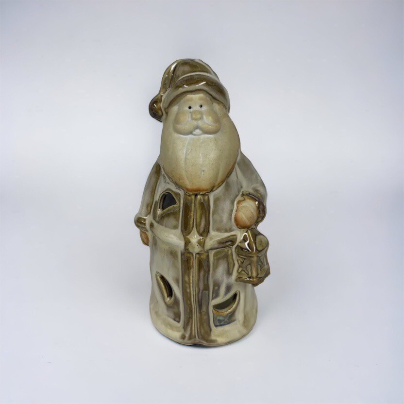 Santa Claus Tealight Candle Holder Northern Lights Tan Cream Christmas Holiday