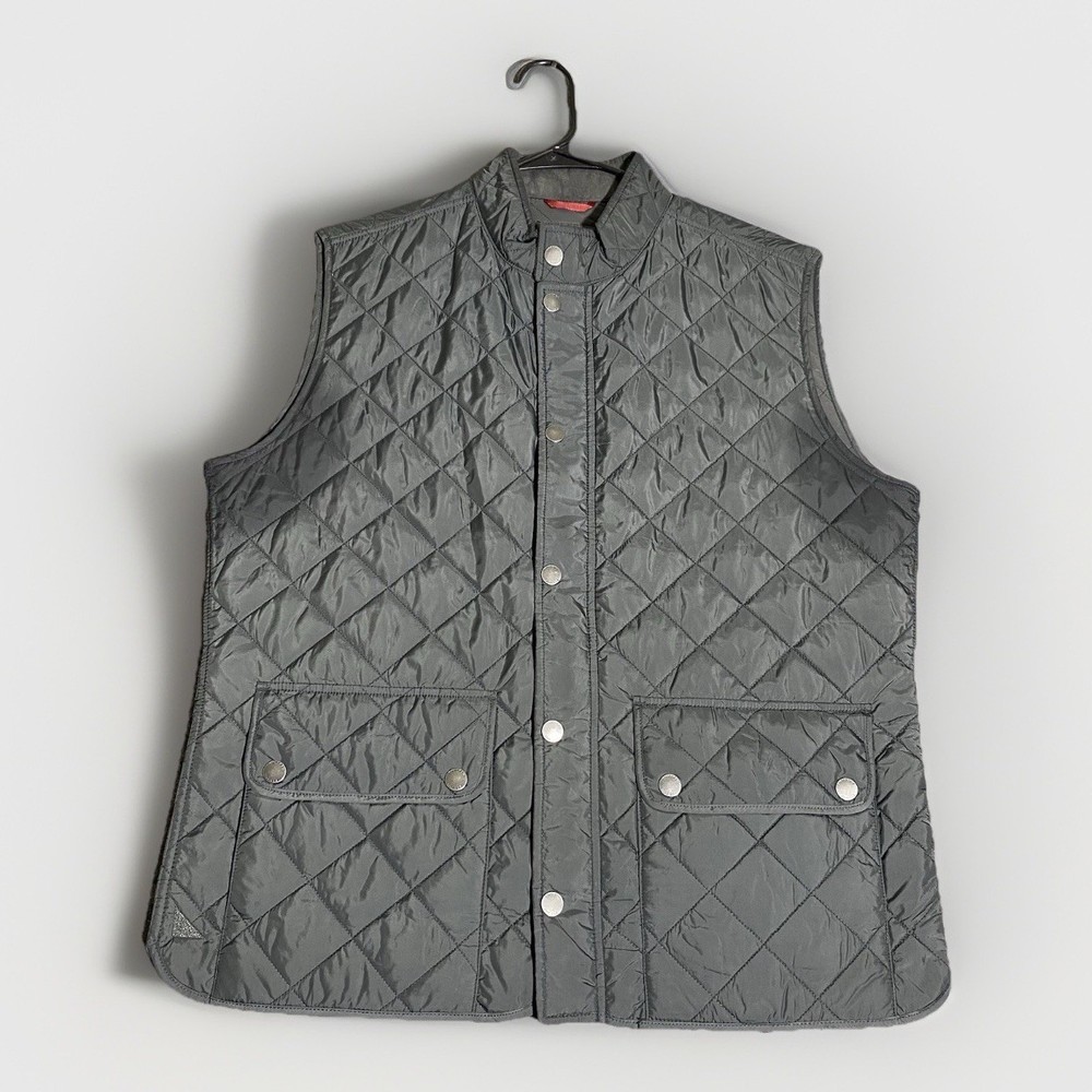 Untuckit Vest Men's Large Gray Wynnwood Puffer Quilted Snap Zip Pockets Preppy