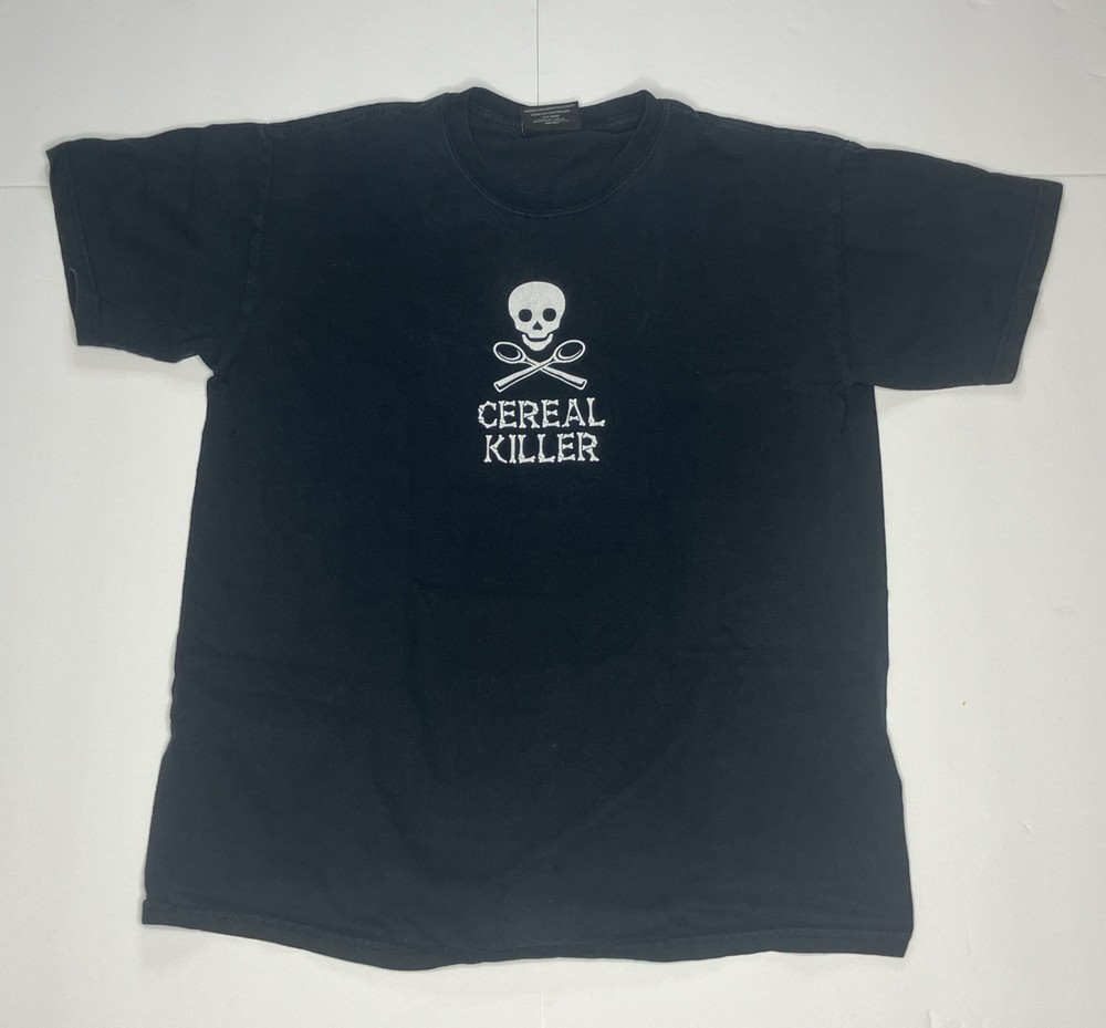 Vintage Y2K Cereal Killer T Shirt Medium Funny Black