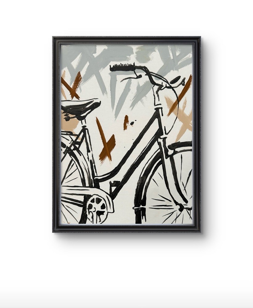 Original Abstract Vintage Bicycle Painting 9x12 canvas panel Modern Wall Art New