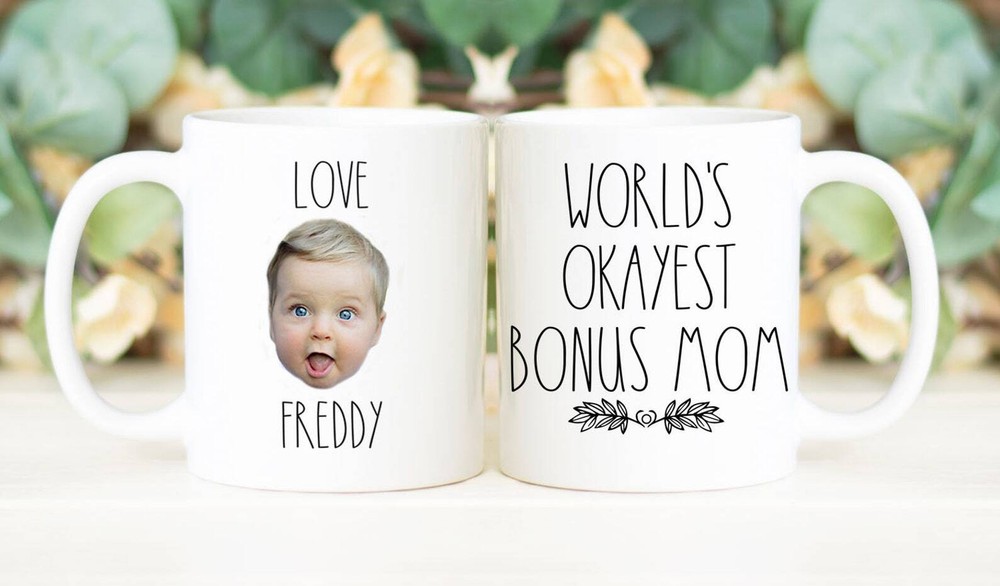 World's Okayest Bonus Mom Coffee Mug Custom Face Mug Personalized With Photo Of