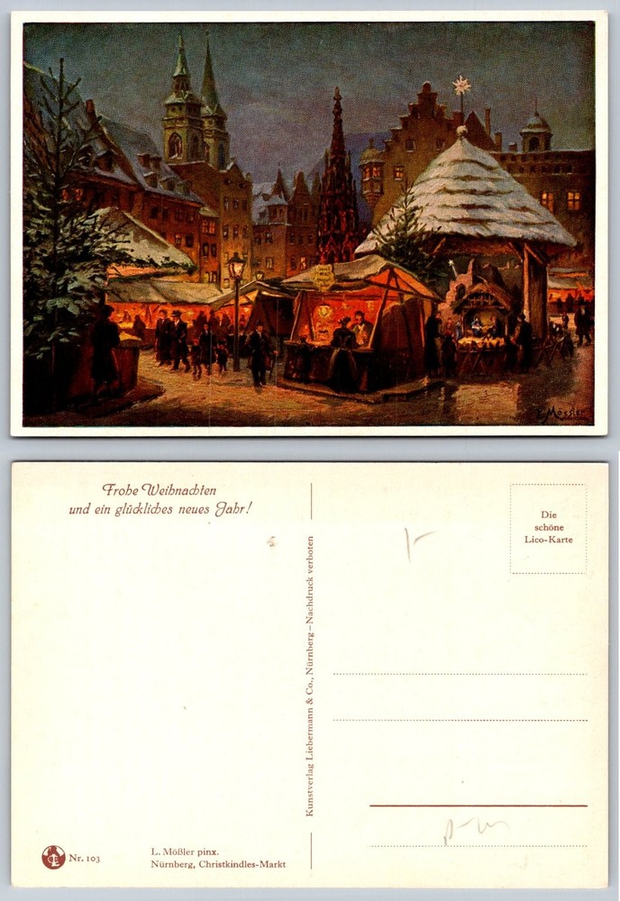 Nuremberg Christkindlesmarkt Christmas Market Germany Postcard L. Mößler Art