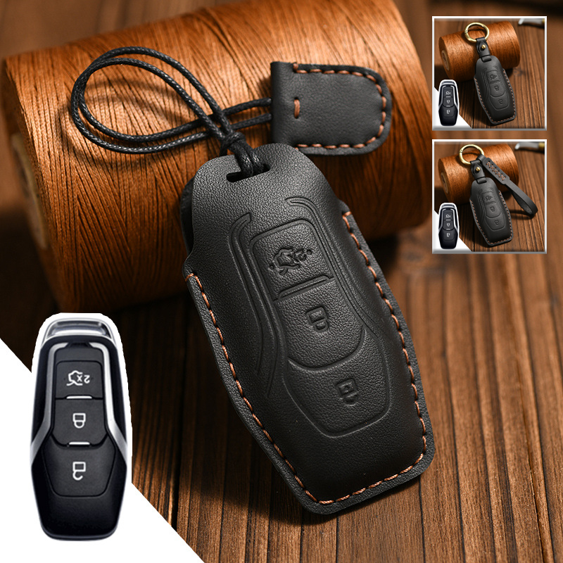 Genuine Leather Car Key Case Cover For Ford F-150 Explorer Fusion Mustang Edge