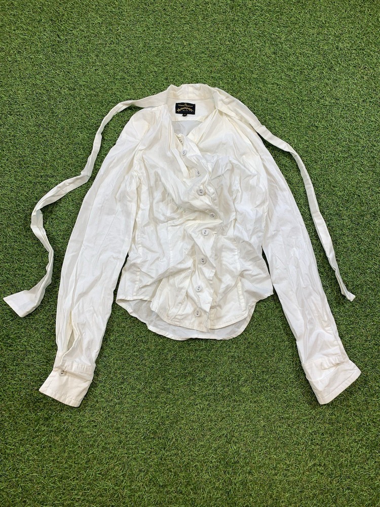 Vivienne Westwood Anglomania Asymmetric Ruched Blouse Shirt White Size 42 Y2K