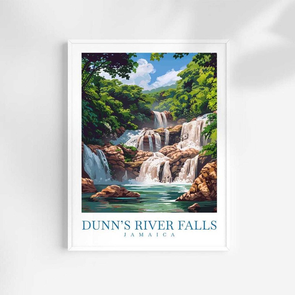 Dunns River Falls Travel Print Caribbean Poster Dunns River Falls Wall Hanging
