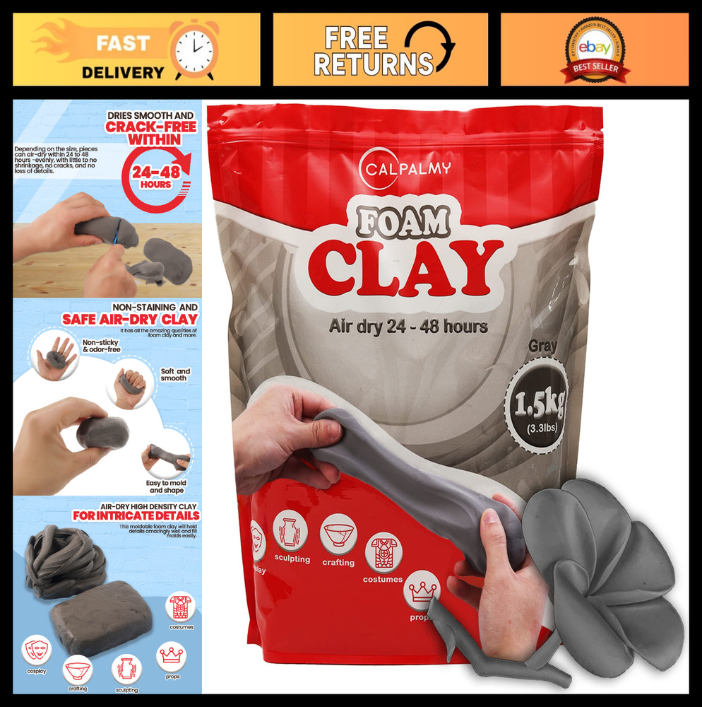 3.3 lbs Gray Moldable Foam Clay for Cosplay - Air-Dry, High Density, Sandable &