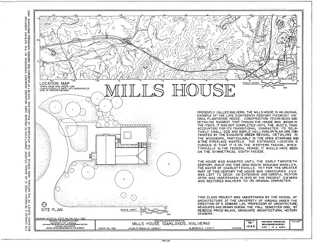 HABS VA,2-CHAR.V,9- sheet 1 6 - Mills House, State Route 708, Charlottesville,