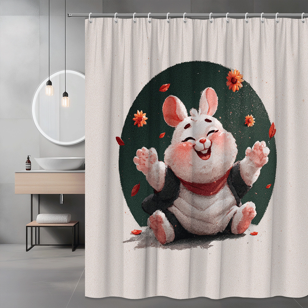 Cute Bunny Shower Curtain Floral Graphic Print