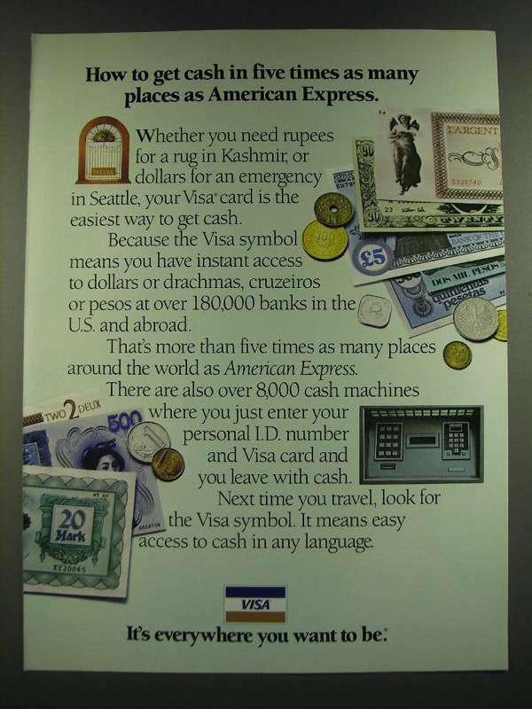 1986 VISA Credit Card Ad - Get Cash in Five Times As Many Places