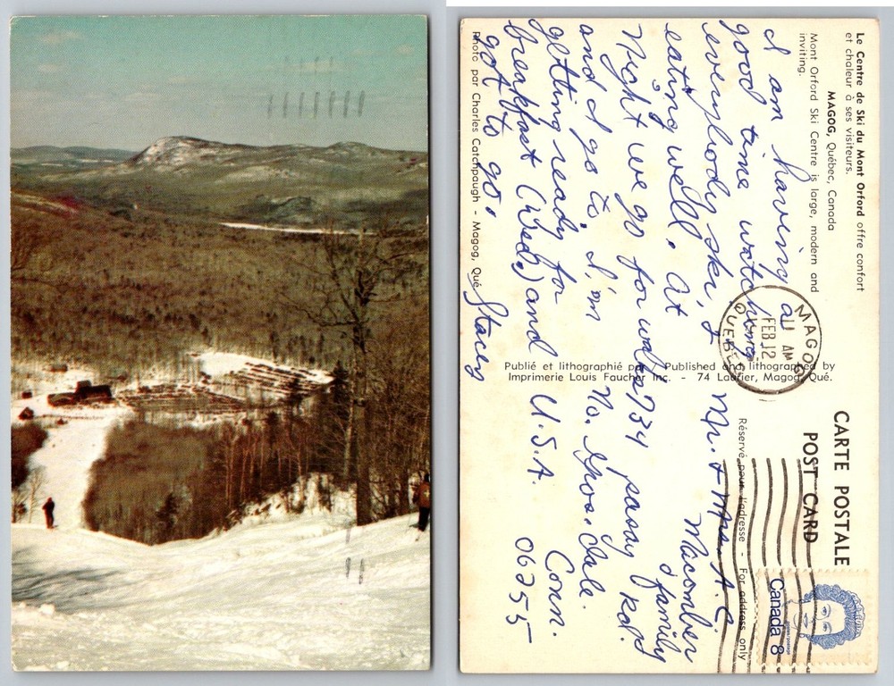 Mont Orford Ski Centre Quebec Canada Winter View Vintage Postcard Posted 1970