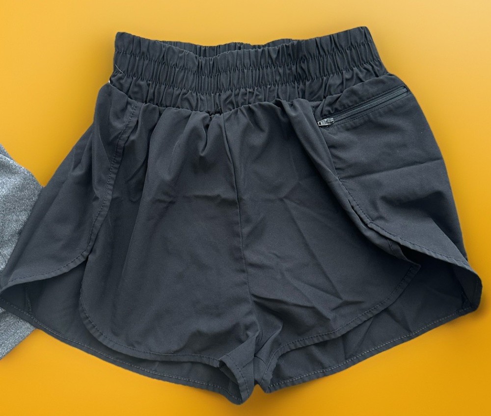 Women’s Black Workout Shorts W Built In Panties & Zip Pocket Size S