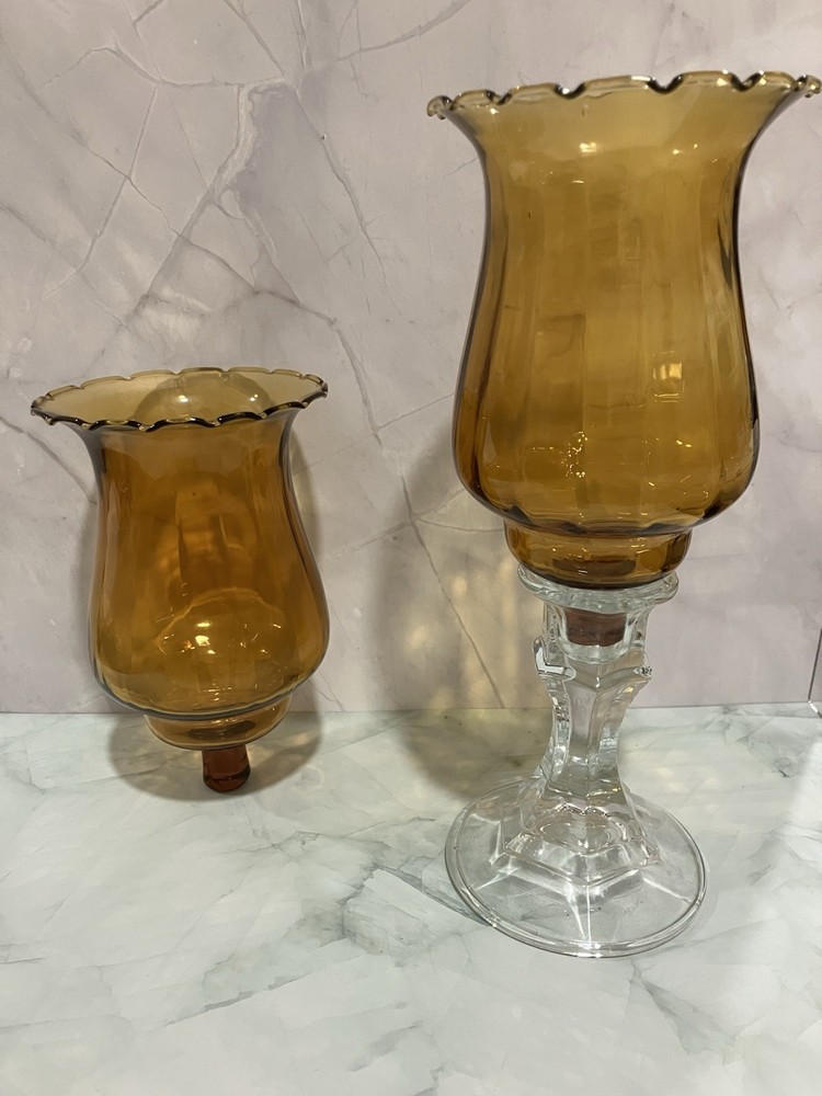 Amber Votive Cups Peg Candle Home Interiors Vintage 5.5” X 3.5” Set Of 2