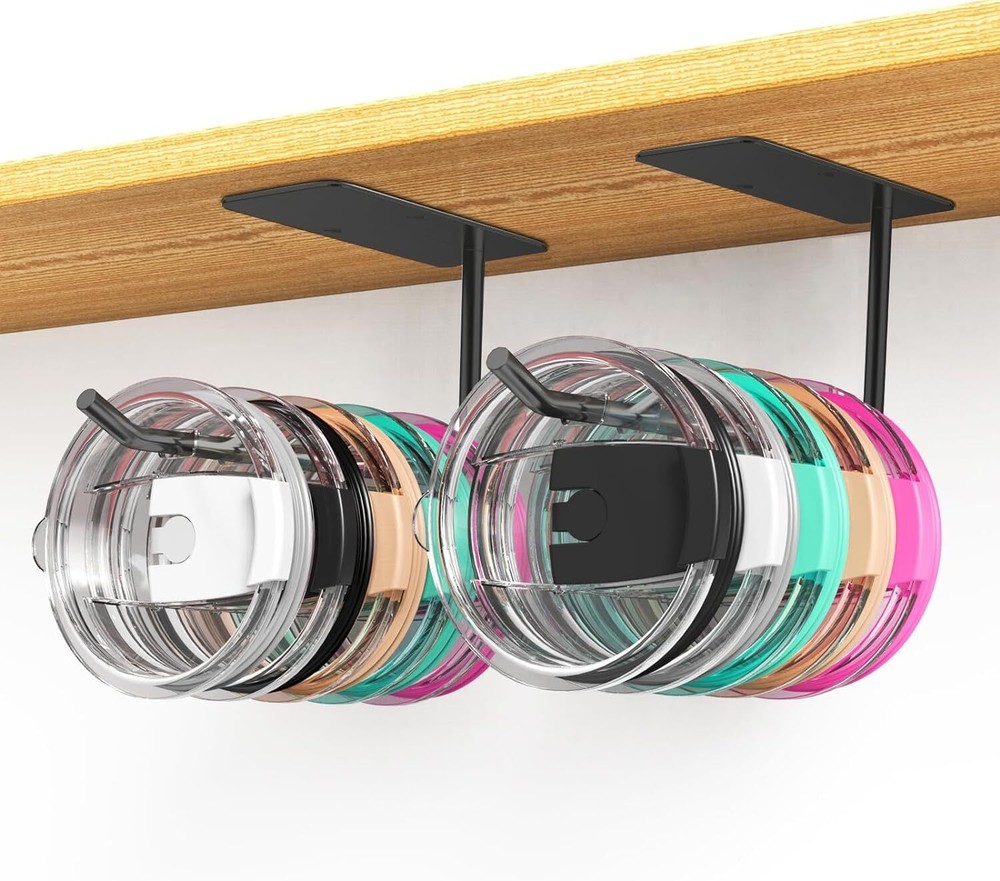 Tumbler Lid Organizer, Stainless Steel Holder, Self 2 Pack, Black