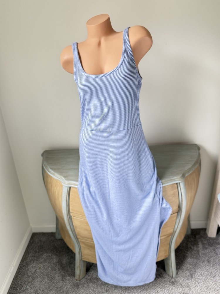 Gap Long Maxi Tank Dress Blue White Stripe Comfort Women L Beach Jersey Long