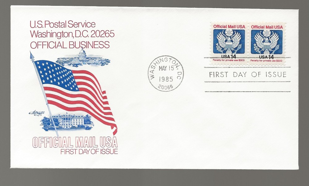 US Scott #O129A, First Day Cover 5/15/85 Washington Pair Official