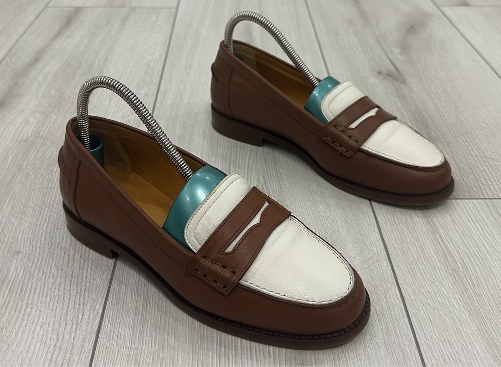 Sezane Andrea Natural Heritage Leather Penny Loafers Size 35 Brown Slip On Shoes