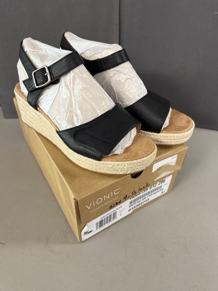 Vionic Sable Womens Platform Wedge Sandal Black Size 9 Supportive Comfort NEW