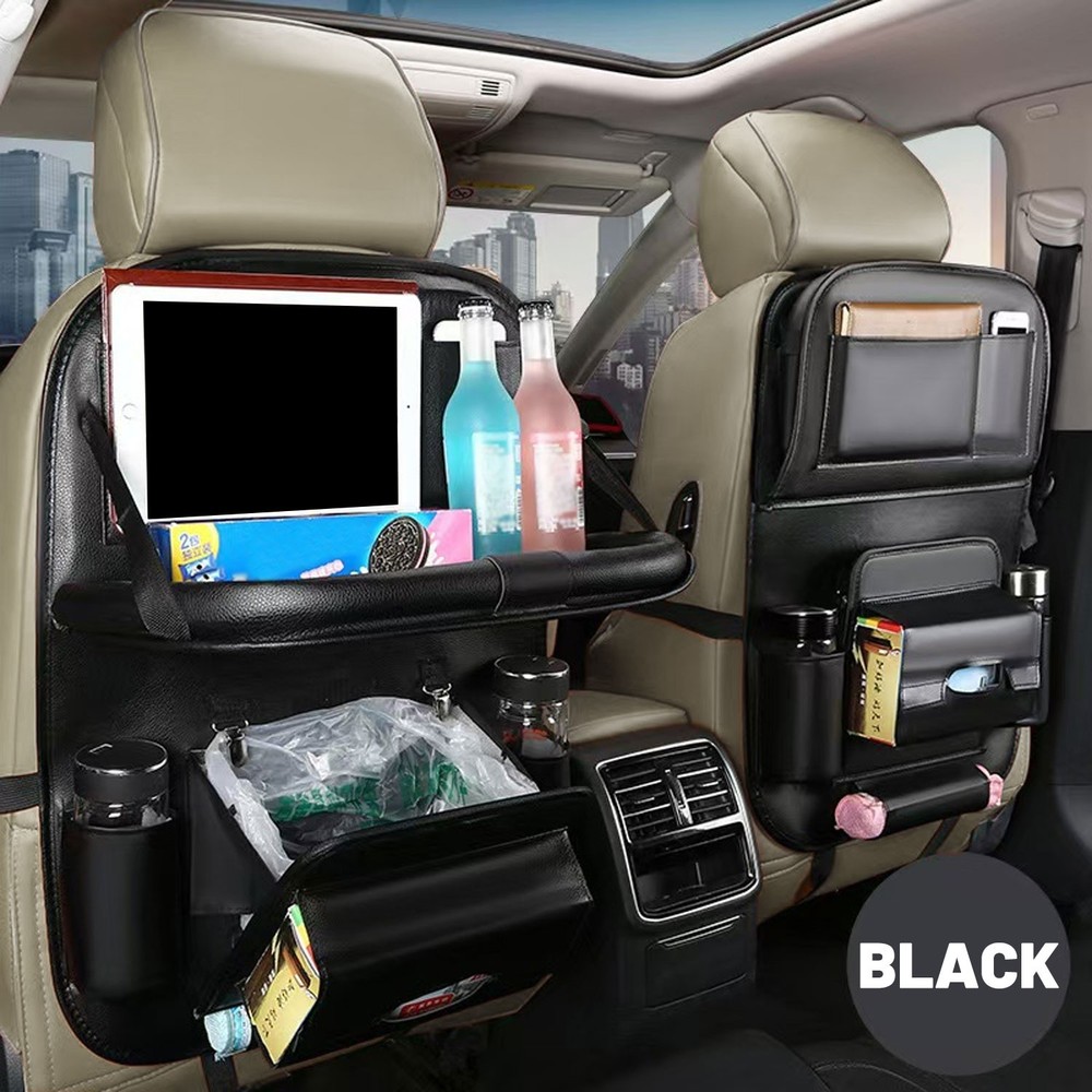 1Pc Car Seat Back Organizer Folding Tablet Holder Travel Storage Bag Black