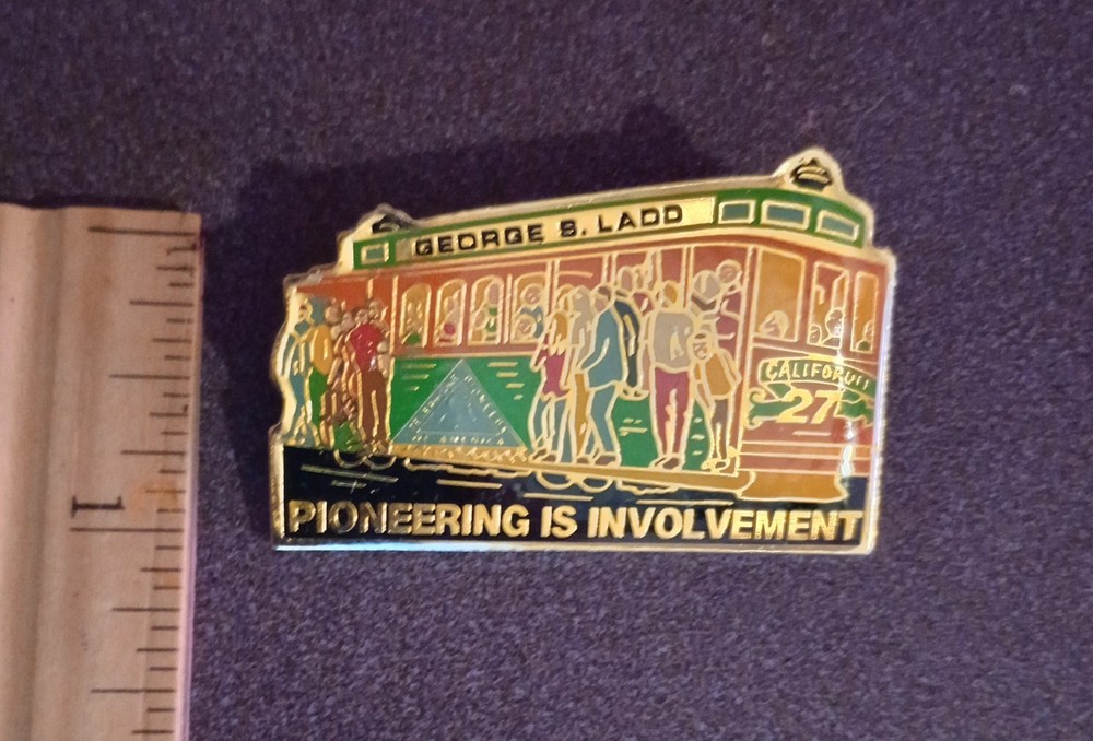 Telephone Pioneers Of America Pioneering Is Involvement trolley lapel Pin A-4