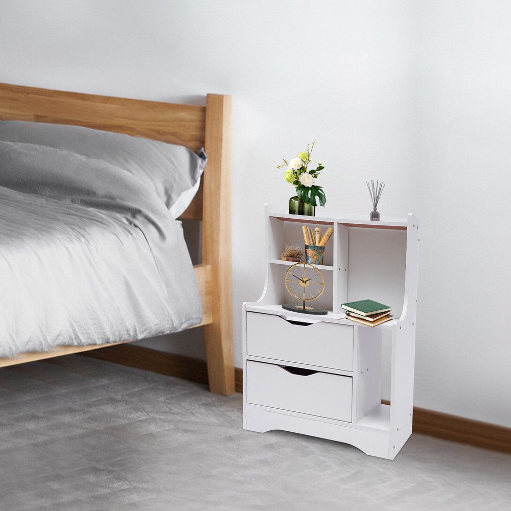 Multifunctional Bedroom Bedside Table with 2 Drawers, Storage Cabinet Nightstand for Compact Spaces