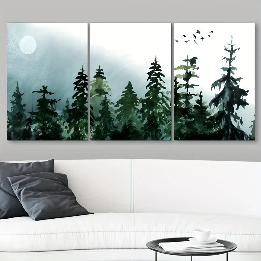 3pcs Metal Print Art - Watercolor Moon Bird Palm Trees - Ready to Hang