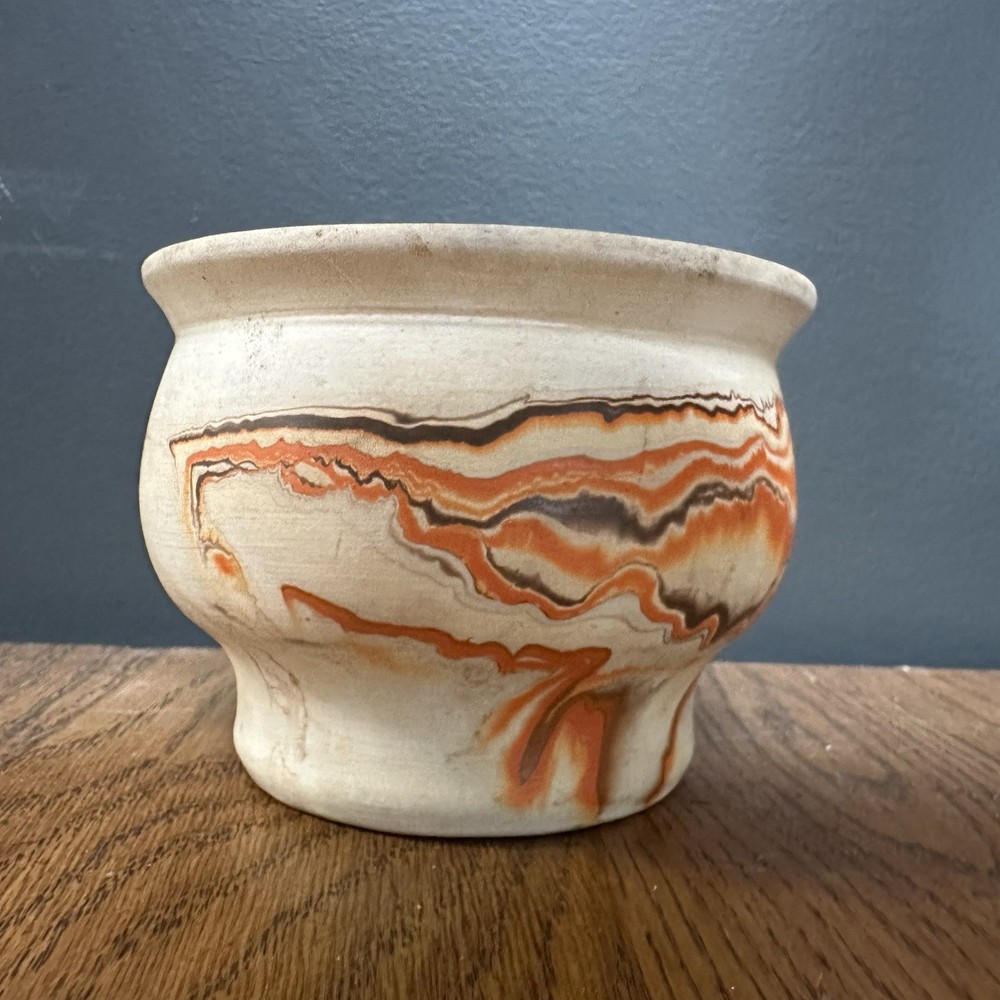 Nemadji Art Pottery Planter Orange Swirl Native American 3 1/2” Tall