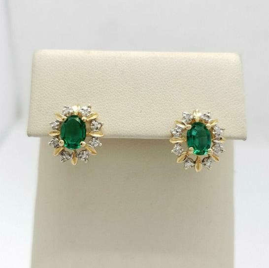 2Ct Oval Green Emerald Simulated Earrings in 14K Yellow Gold Plated